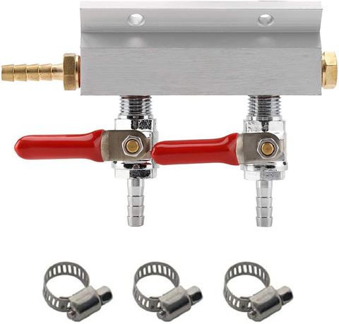 Aluminium 2 Way Co2 Gas Distributor Manifold with 5/16" Barb