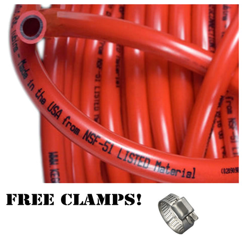5/16" ID x 9/16" OD Red Vinyl Tubing with Free Screw Clamps